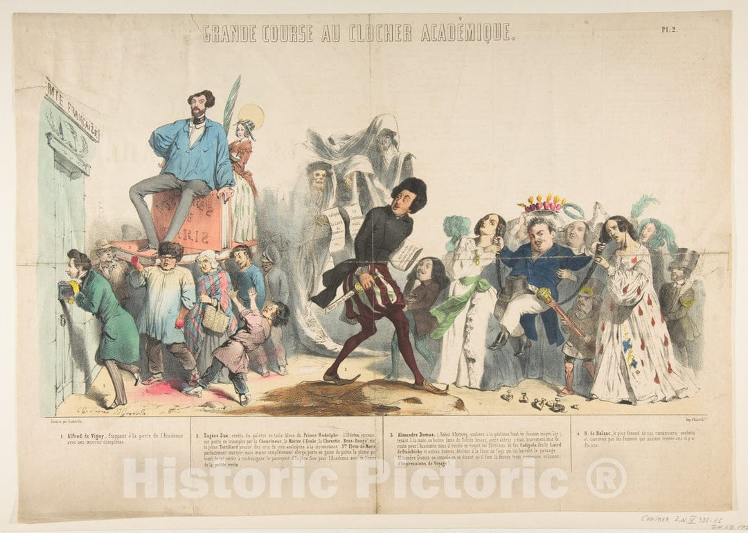 Art Print : J. J. Grandville - Grand Course au Clocher Académique, Pl. 2 : Vintage Wall Art