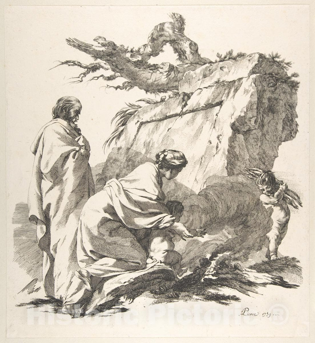 Art Print : Jean-Baptiste Marie Pierre - Flight Into Egypt : Vintage Wall Art