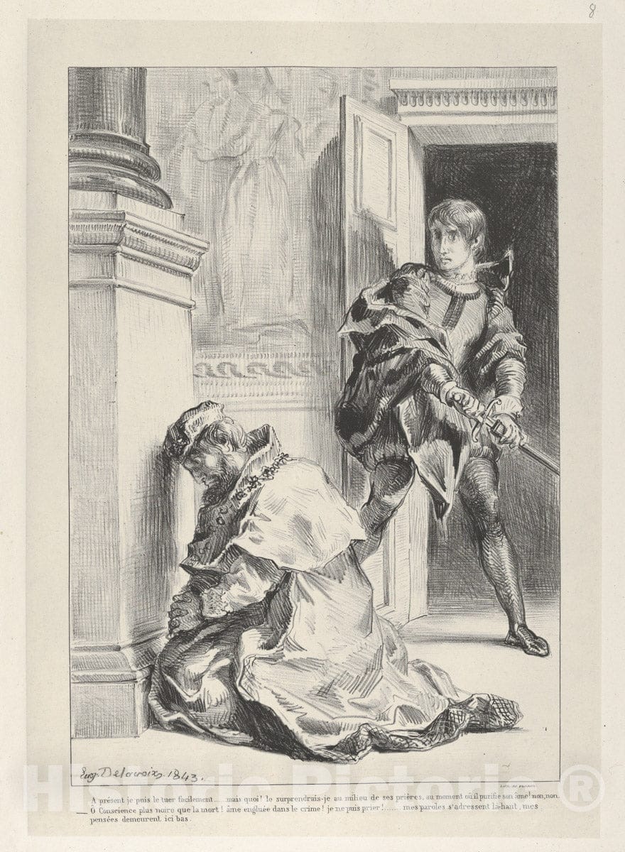 Art Print : Eugène Delacroix - Hamlet Attempts to Kill The King : Vintage Wall Art