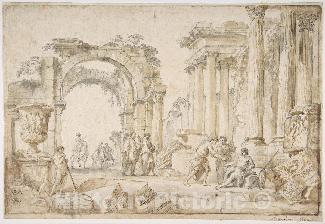 Art Print : Giovanni Paolo Panini - Figures in Classical Ruins : Vintage Wall Art