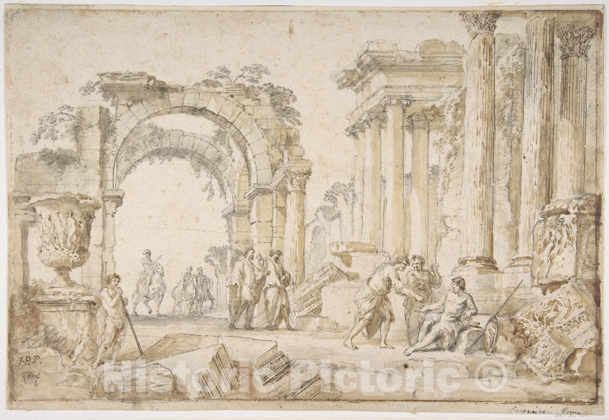 Art Print : Giovanni Paolo Panini - Figures in Classical Ruins : Vintage Wall Art