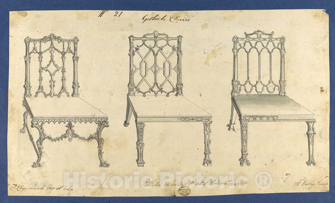 Art Print : Thomas Chippendale - Gothick Gothic Chairs, in Chippendale Drawings, Vol. I 2 : Vintage Wall Art