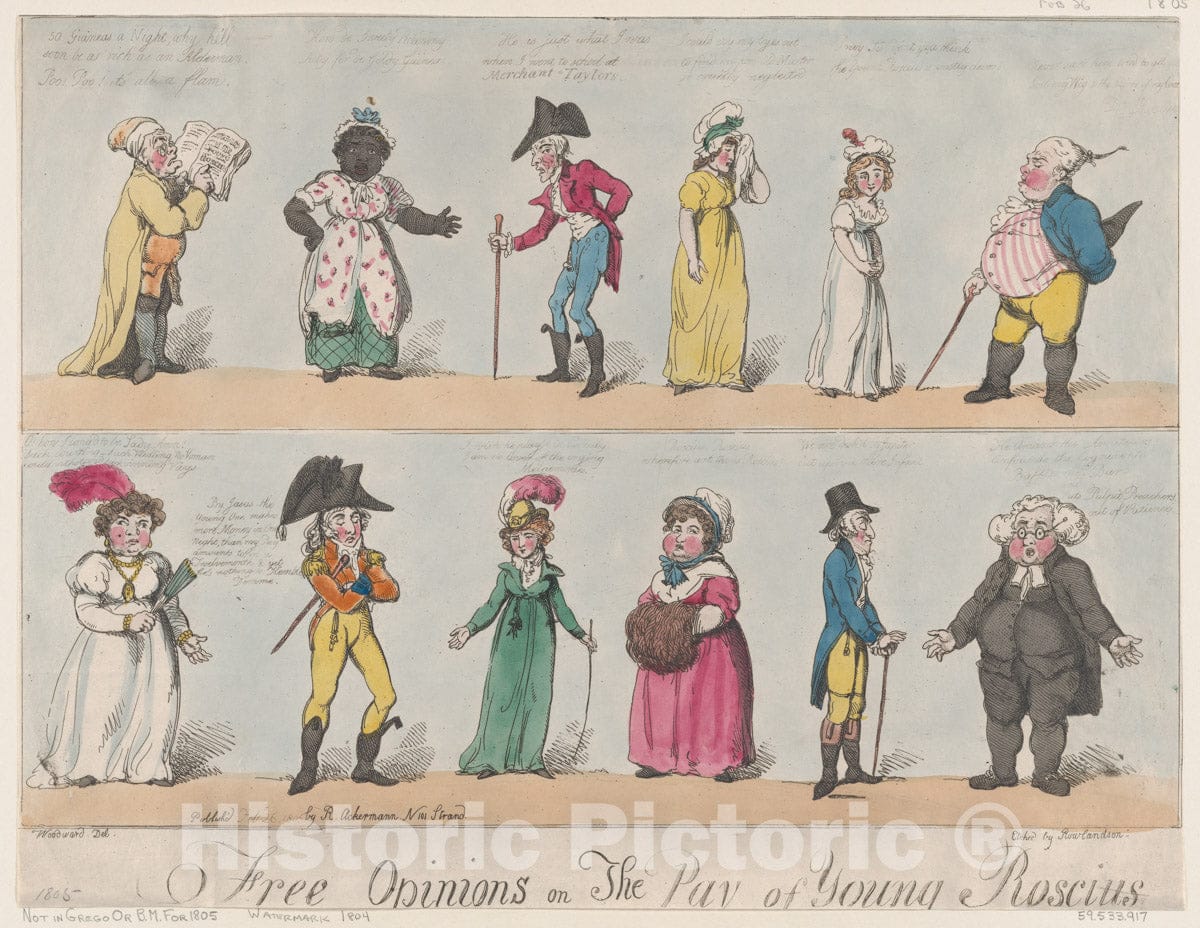 Art Print : Thomas Rowlandson - Free Opinions on The Pay of Young Roscius : Vintage Wall Art