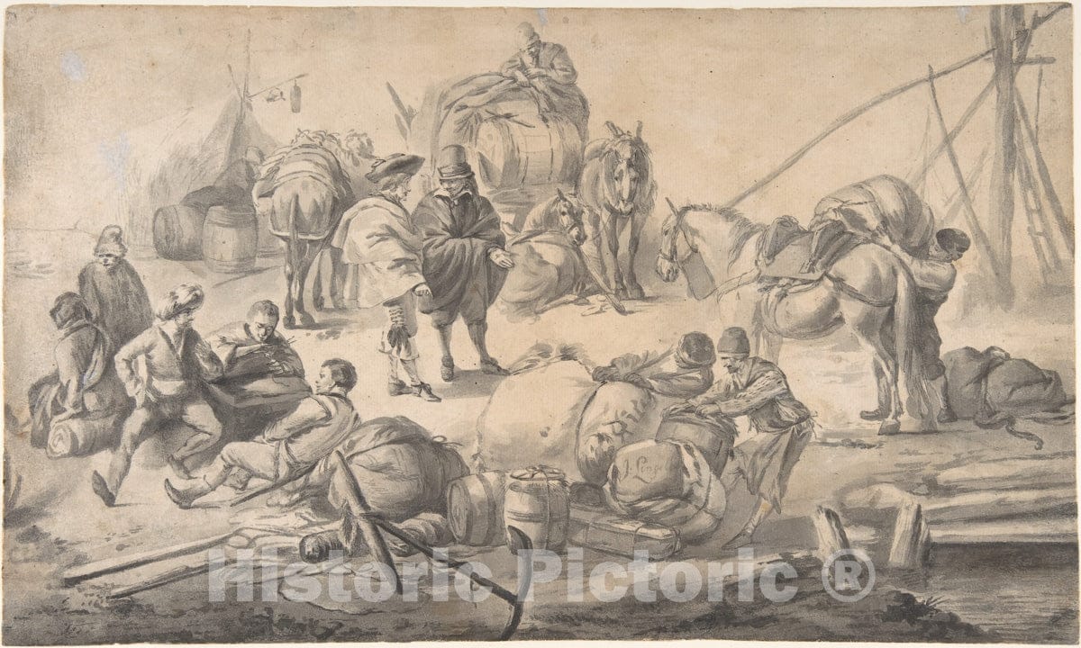 Art Print : Johannes Lingelbach - Figures at a Quayside : Vintage Wall Art