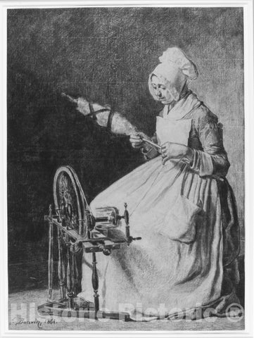 Art Print : François Bonvin - A Woman Spinning Flax : Vintage Wall Art