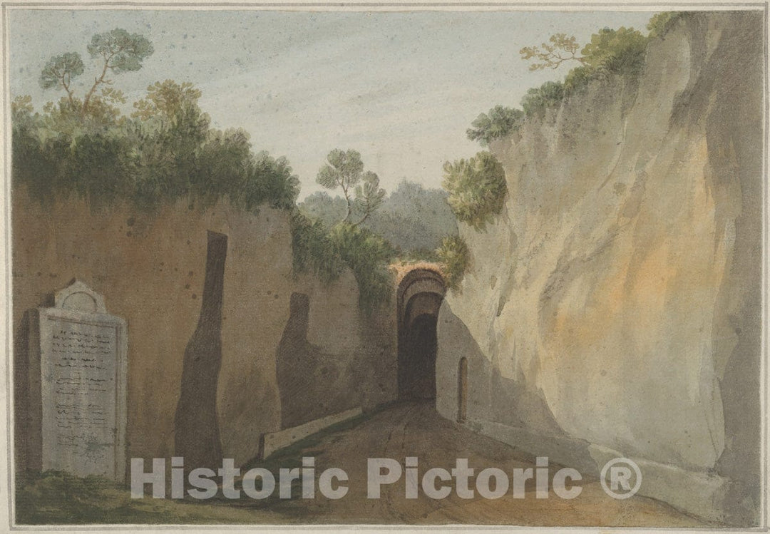 Art Print : John Warwick Smith - Entrance to The Grotto of Posillipo, Naples : Vintage Wall Art