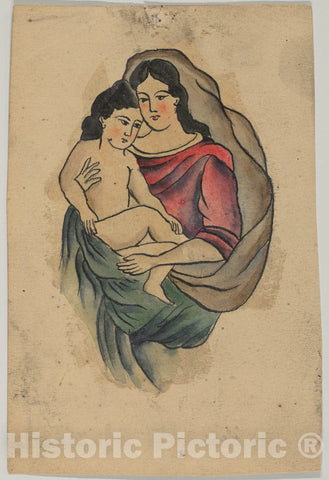 Art Print : Clark & Sellers - Tattoo Design with Madonna and Child : Vintage Wall Art