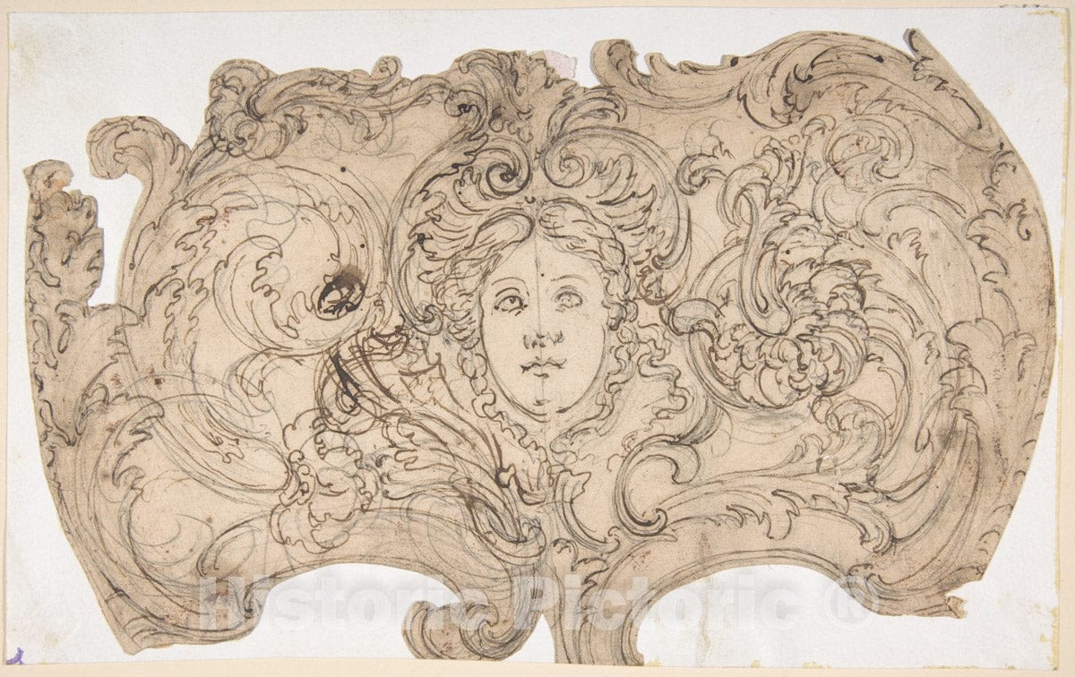 Art Print : Giovanni Battista Foggini - Female Mask Surrounded by Tendrils : Vintage Wall Art