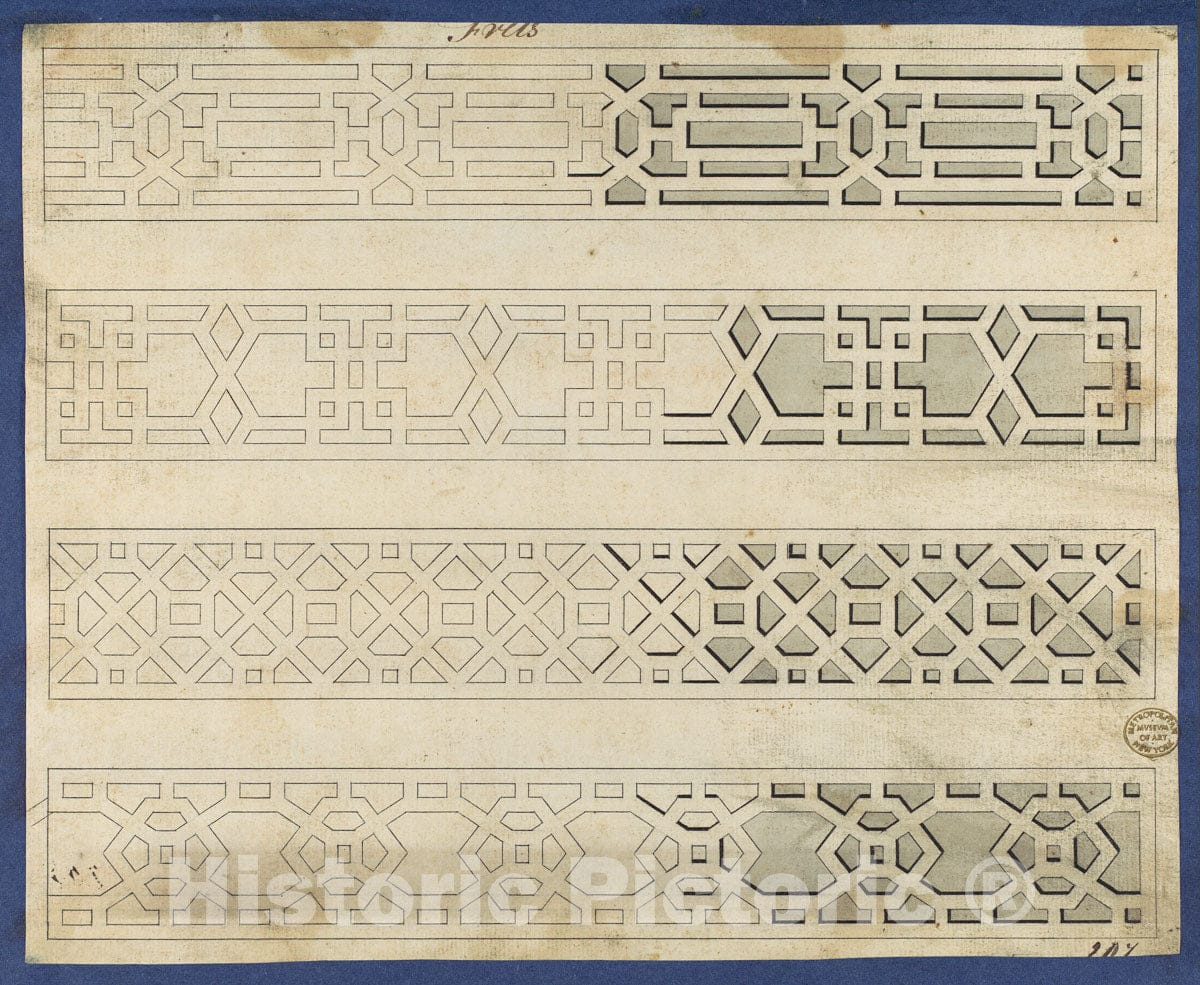 Art Print : Thomas Chippendale - Frets, from Chippendale Drawings, Vol. II 2 : Vintage Wall Art