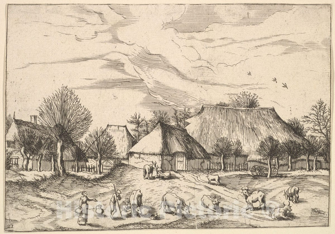 Art Print : Farms - Artist: Johannes Van Doetecum The Elder - Created: 1559–61 : Vintage Wall Art