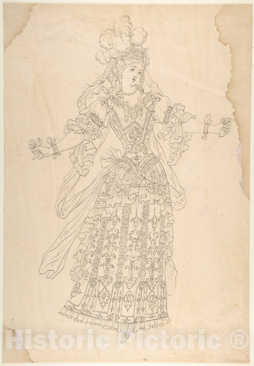 Art Print : Jean Berain - Female Actor in Ballet Costume : Vintage Wall Art