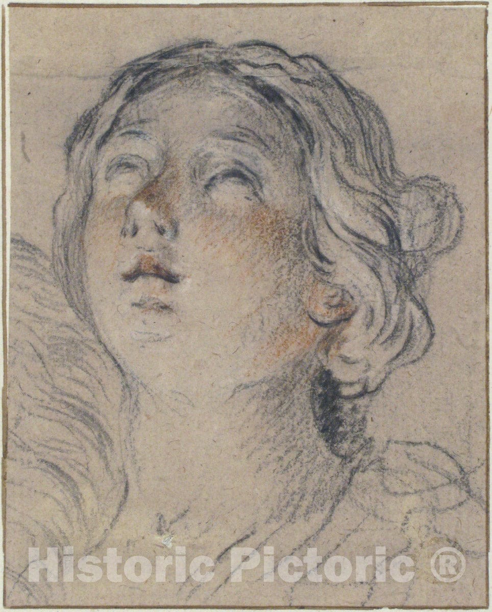 Art Print : Giovan Gioseffo dal Sole - Female Head Upturned : Vintage Wall Art