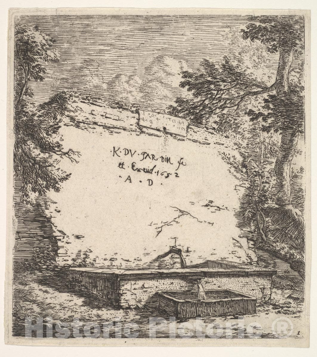Art Print : Frontispiece with Stepped Fountain - Artist: Karel Dujardin - Created: 1652 : Vintage Wall Art