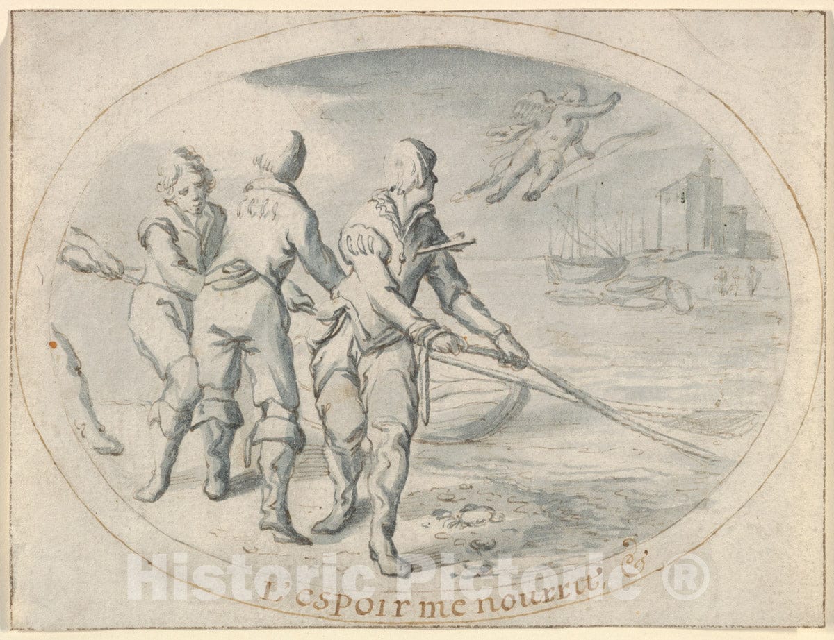 Art Print : Jacob Matham - Emblem Drawing (Hope sustains me) : Vintage Wall Art