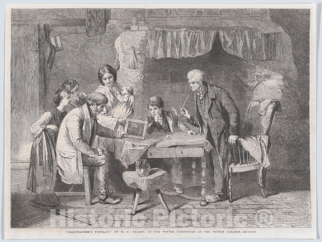 Art Print : William Luson Thomas - Grandfather's Portrait, from Illustrated London News : Vintage Wall Art