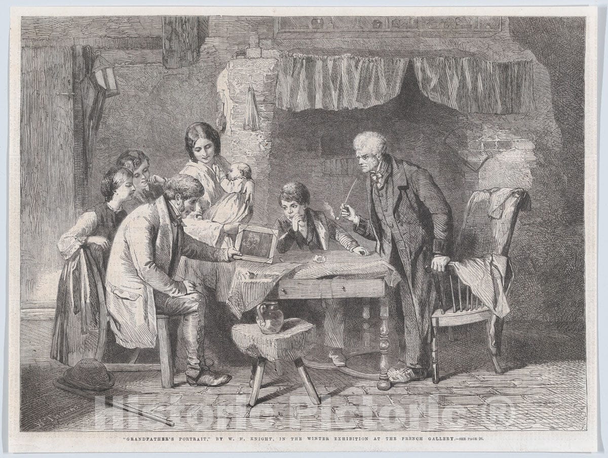 Art Print : William Luson Thomas - Grandfather's Portrait, from Illustrated London News : Vintage Wall Art