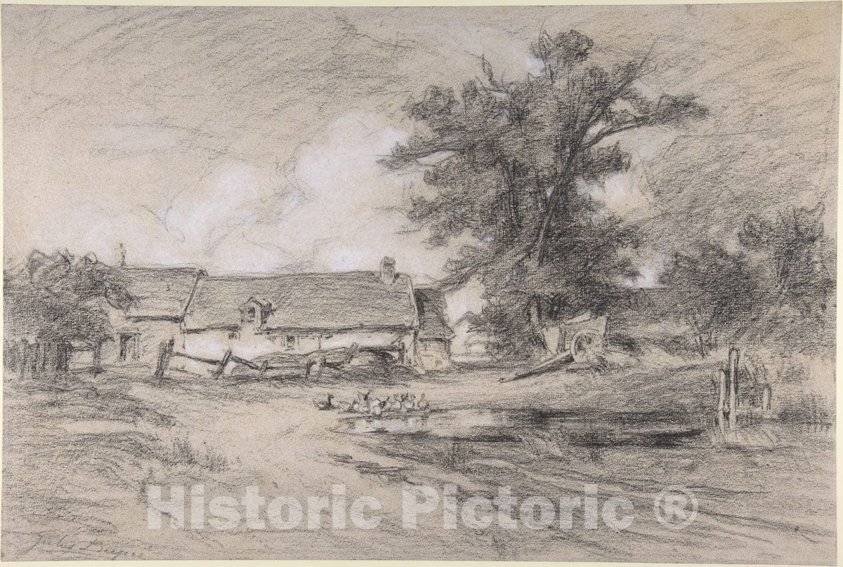 Art Print : Jules Dupré - Farmyard with Ducks : Vintage Wall Art