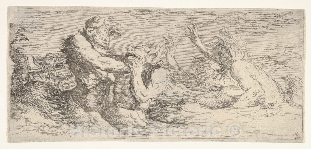 Art Print : Salvator Rosa - Five battling Tritons, from 'The Triton Group' : Vintage Wall Art