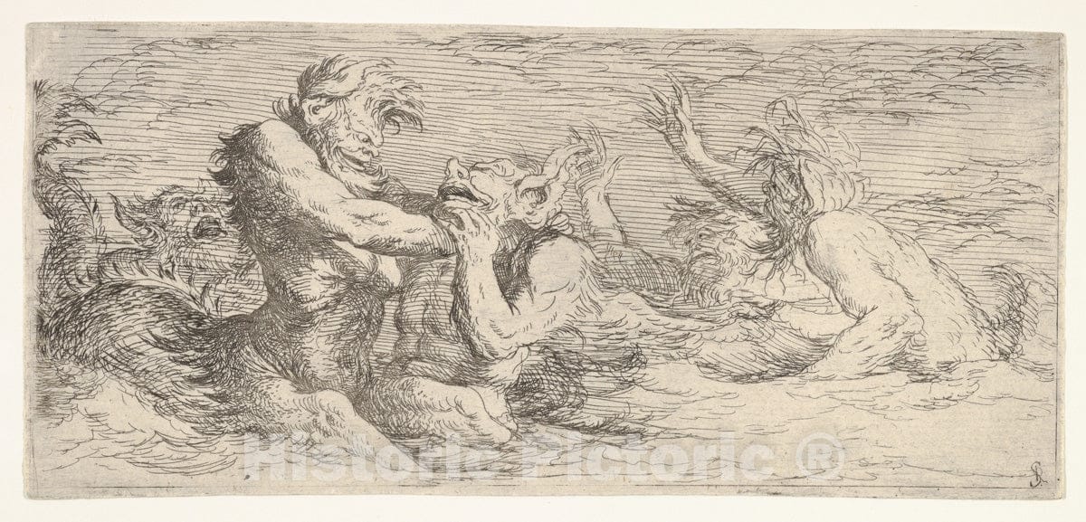 Art Print : Salvator Rosa - Five battling Tritons, from 'The Triton Group' : Vintage Wall Art
