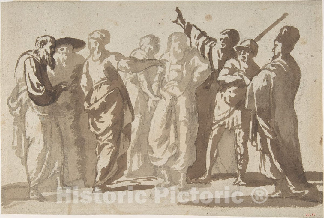 Art Print : Master of The Large Figure Brush Drawings - Group of Men : Vintage Wall Art