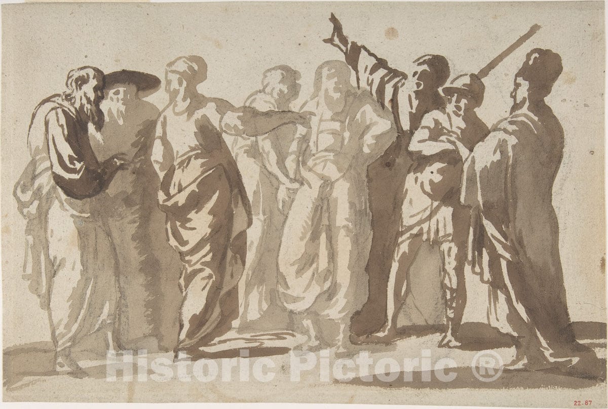 Art Print : Master of The Large Figure Brush Drawings - Group of Men : Vintage Wall Art