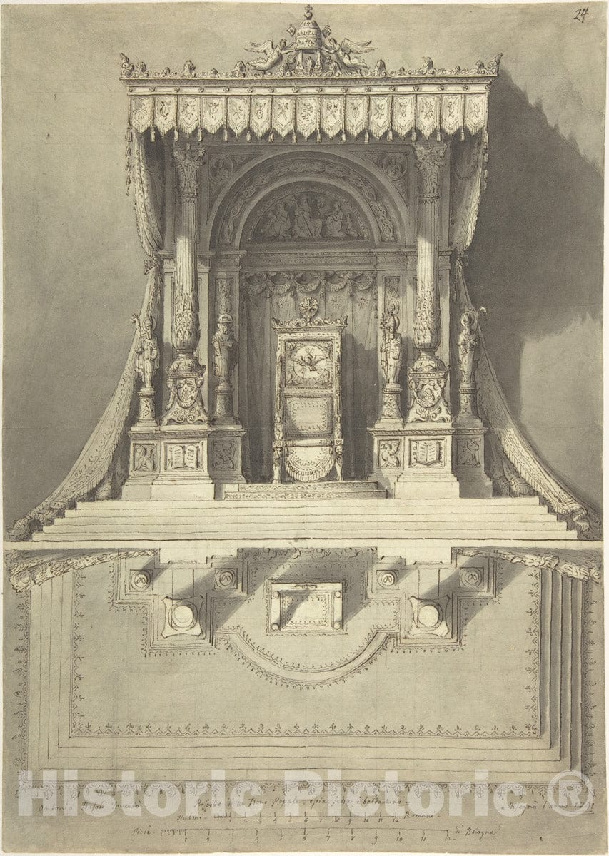 Art Print : Antonio Basoli - Elevation and Ground Plan for a Papal Throne : Vintage Wall Art