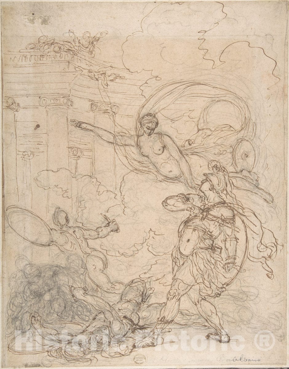 Art Print : Francesco Albani - Goddess Inciting a Warrior : Vintage Wall Art