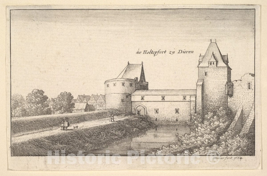 Art Print : Wenceslaus Hollar - Fortified gate at Düren : Vintage Wall Art