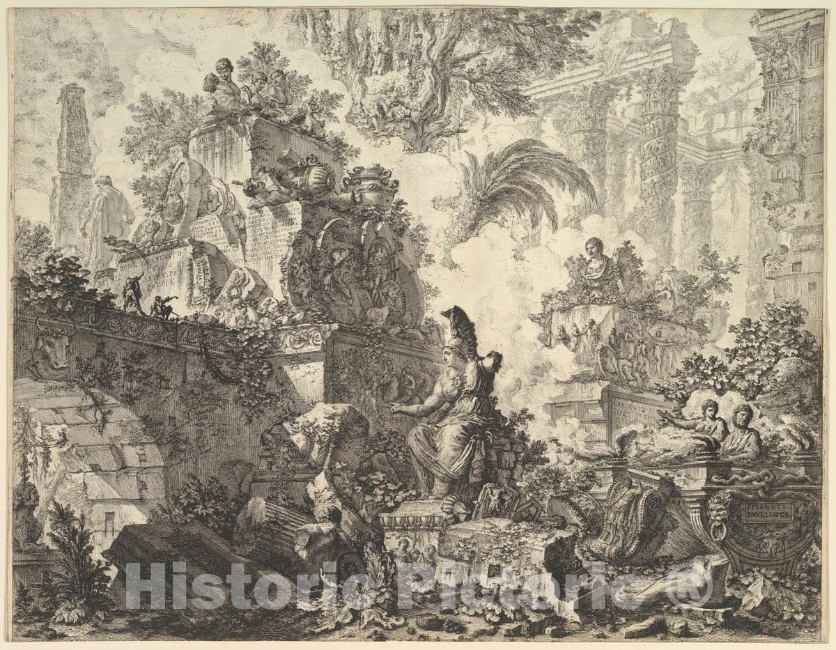 Art Print : Giovanni Battista Piranesi - Frontispiece, with Statue of Minerva 2 : Vintage Wall Art