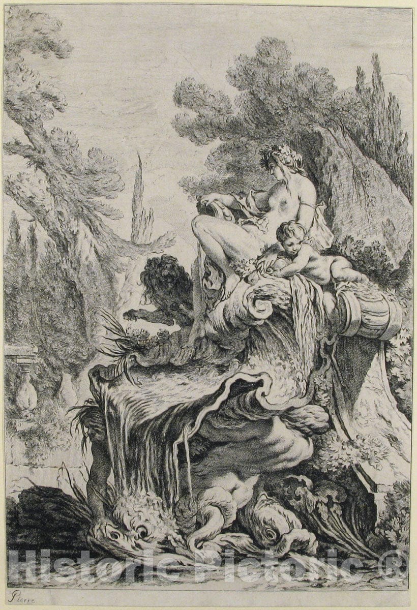 Art Print : Jean-Baptiste Marie Pierre - Fountain with a Naiad Seated on a Shell (Une Fontaine avec une näiade assise sur une conque) : Vintage Wall Art