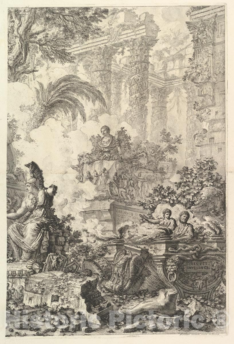 Art Print : Giovanni Battista Piranesi - Frontispiece, with Statue of Minerva 3 : Vintage Wall Art