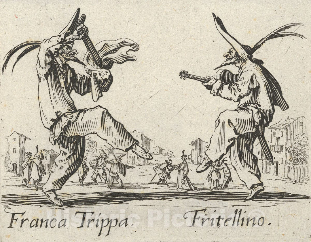 Art Print : Jacques Callot - Franca Trippa - Fritellino, from The Balli di Sfessania : Vintage Wall Art
