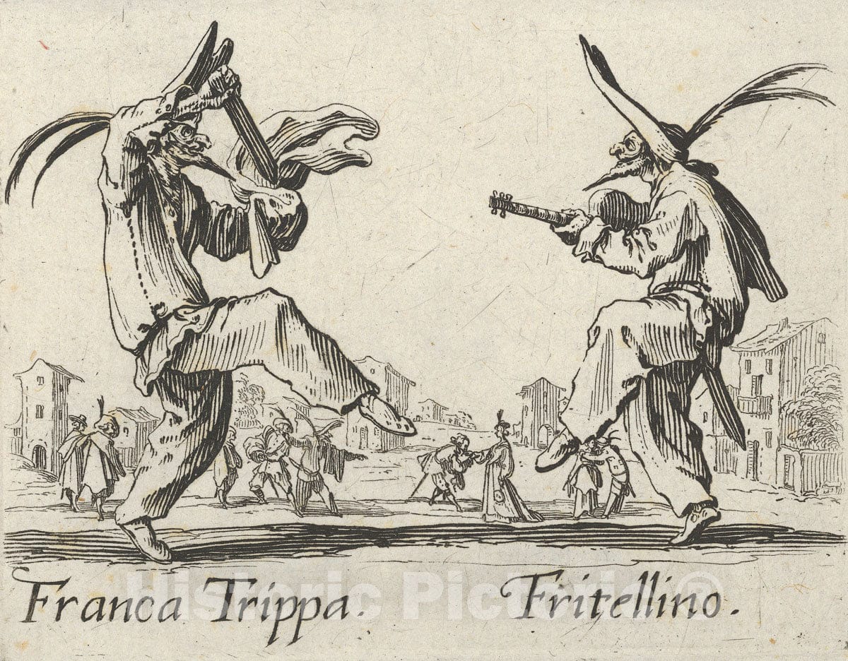Art Print : Jacques Callot - Franca Trippa - Fritellino, from The Balli di Sfessania : Vintage Wall Art