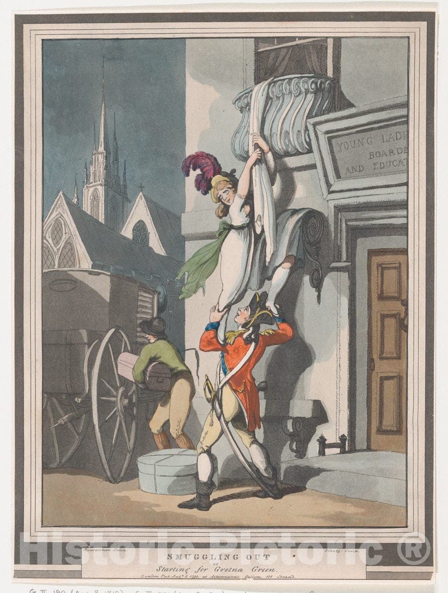 Art Print : Heinrich Joseph Schu?tz - Smuggling Out, or Starting for Gretna Green : Vintage Wall Art