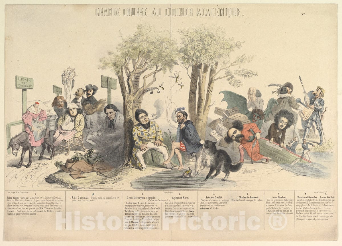 Art Print : J. J. Grandville - Grand Course au Clocher Académique, No. 5 : Vintage Wall Art