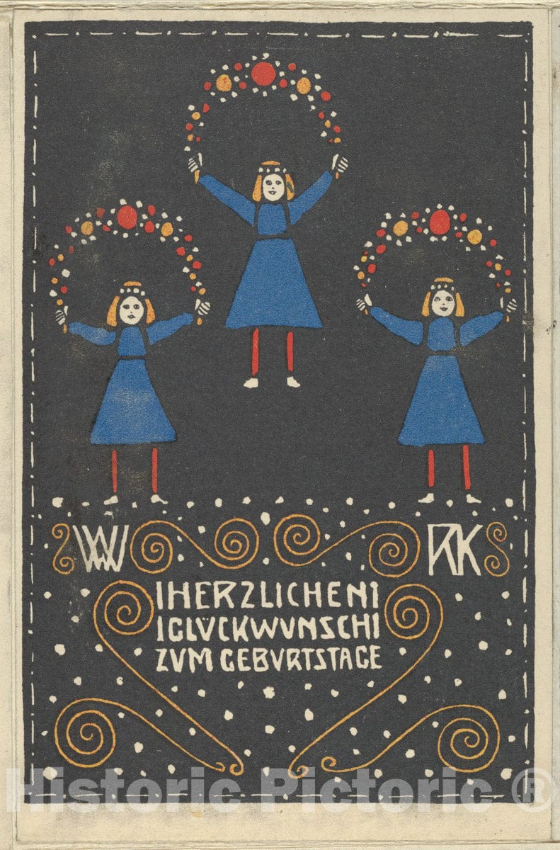 Art Print : Rudolf Kalvach - Happy Birthday (Herzlichen Glückwunsch Zum Geburtstage) : Vintage Wall Art