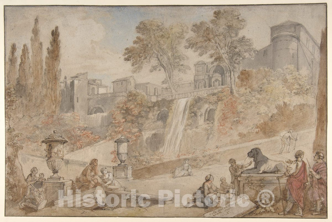 Art Print : Charles Joseph Natoire - Gardens of The Villa d'Este at Tivoli : Vintage Wall Art