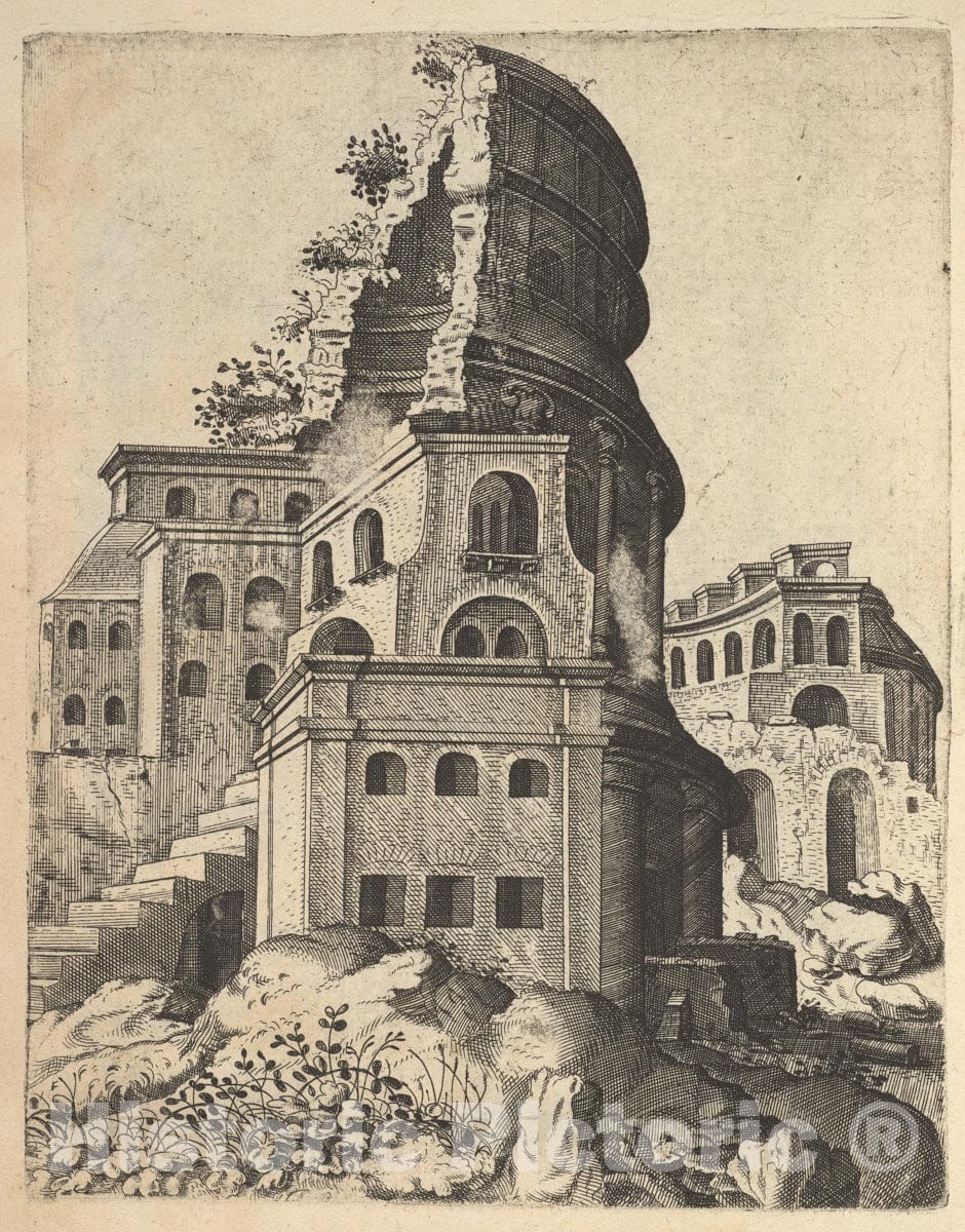 Art Print : Surface Decoration, Grotesque with Strapwork - Artist: Johannes Van Doetecum The Elder - Created: 1556 : Vintage Wall Art