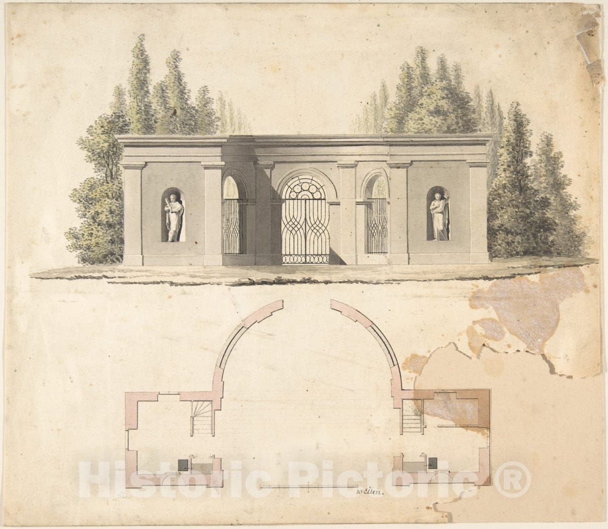 Art Print : German, 19th Century - Elevation Design for Pavillion : Vintage Wall Art