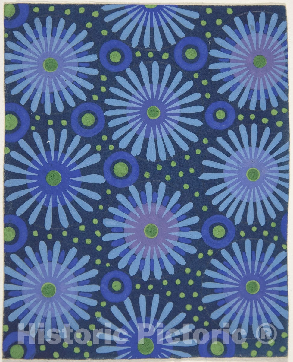 Art Print : Paul Poiret - Fabric Design with Flowers, Circles, and Dots : Vintage Wall Art