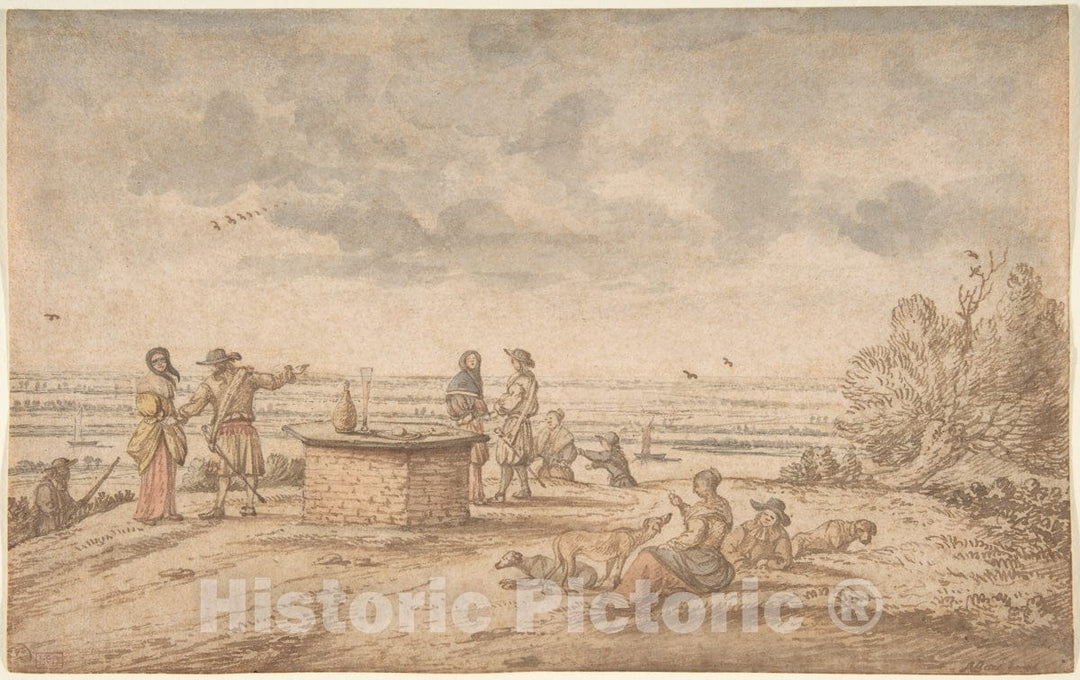Art Print : Anthonie Van Borssom - Elegant Party on The Tafelberg : Vintage Wall Art