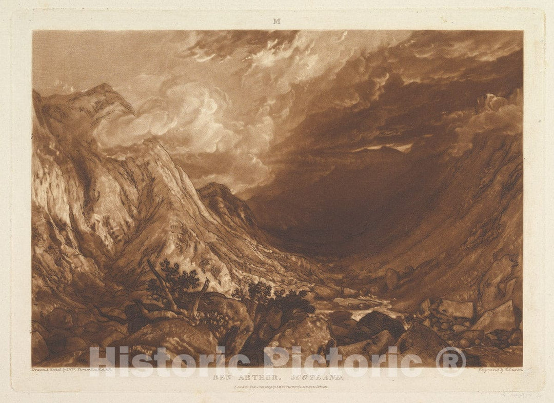 Art Print : Designed and Etched by Joseph Mallord William Turner - Ben Arthur, Scotland (Liber Studiorum, Part XIV, Plate 69) 1 : Vintage Wall Art