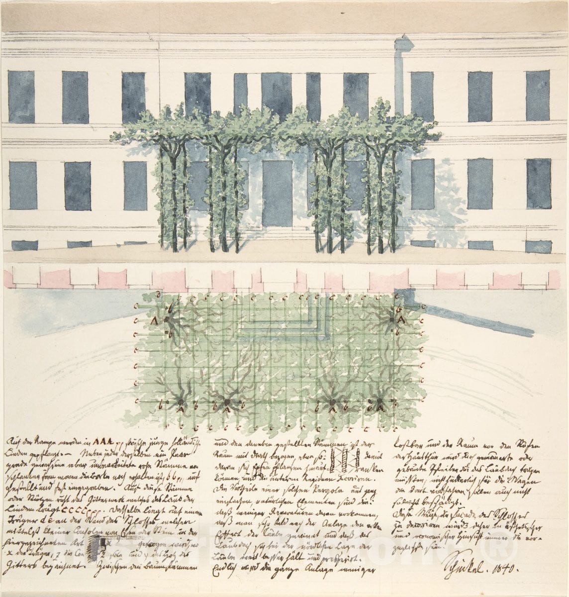 Art Print : Karl Friedrich Schinkel - Elevation and Plan of The Façade of a Building : Vintage Wall Art