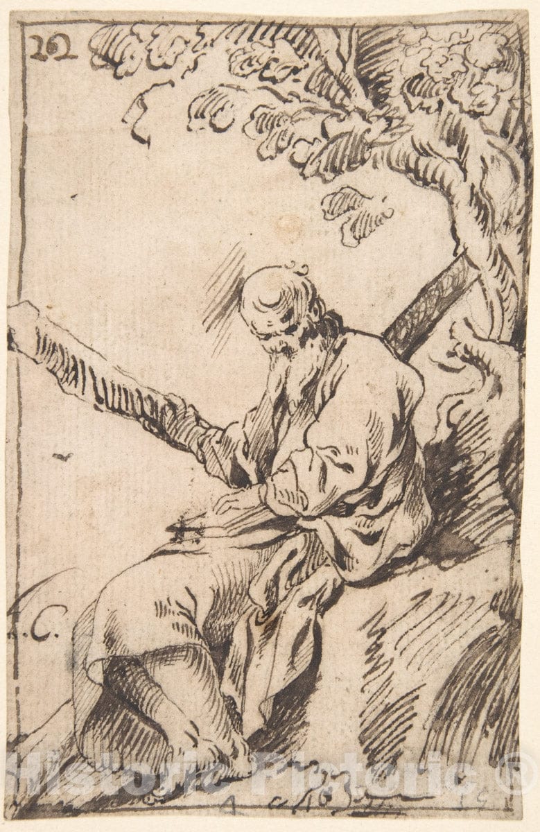 Art Print : Antonio del Castillo y Saavedra - Figure of St. Andrew Seated in a Landscape : Vintage Wall Art