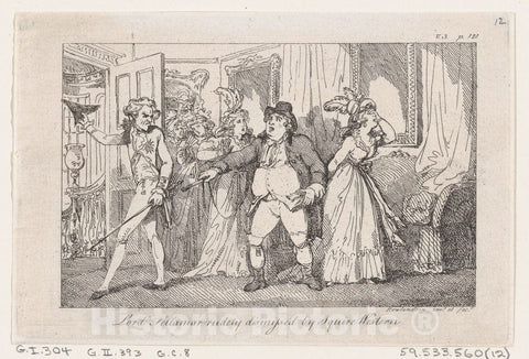 Art Print : Thomas Rowlandson - Lord Tellamar Rudely Dismissed by Squire Western, from The History of Tom Jones, a Foundling by Henry Fielding : Vintage Wall Art