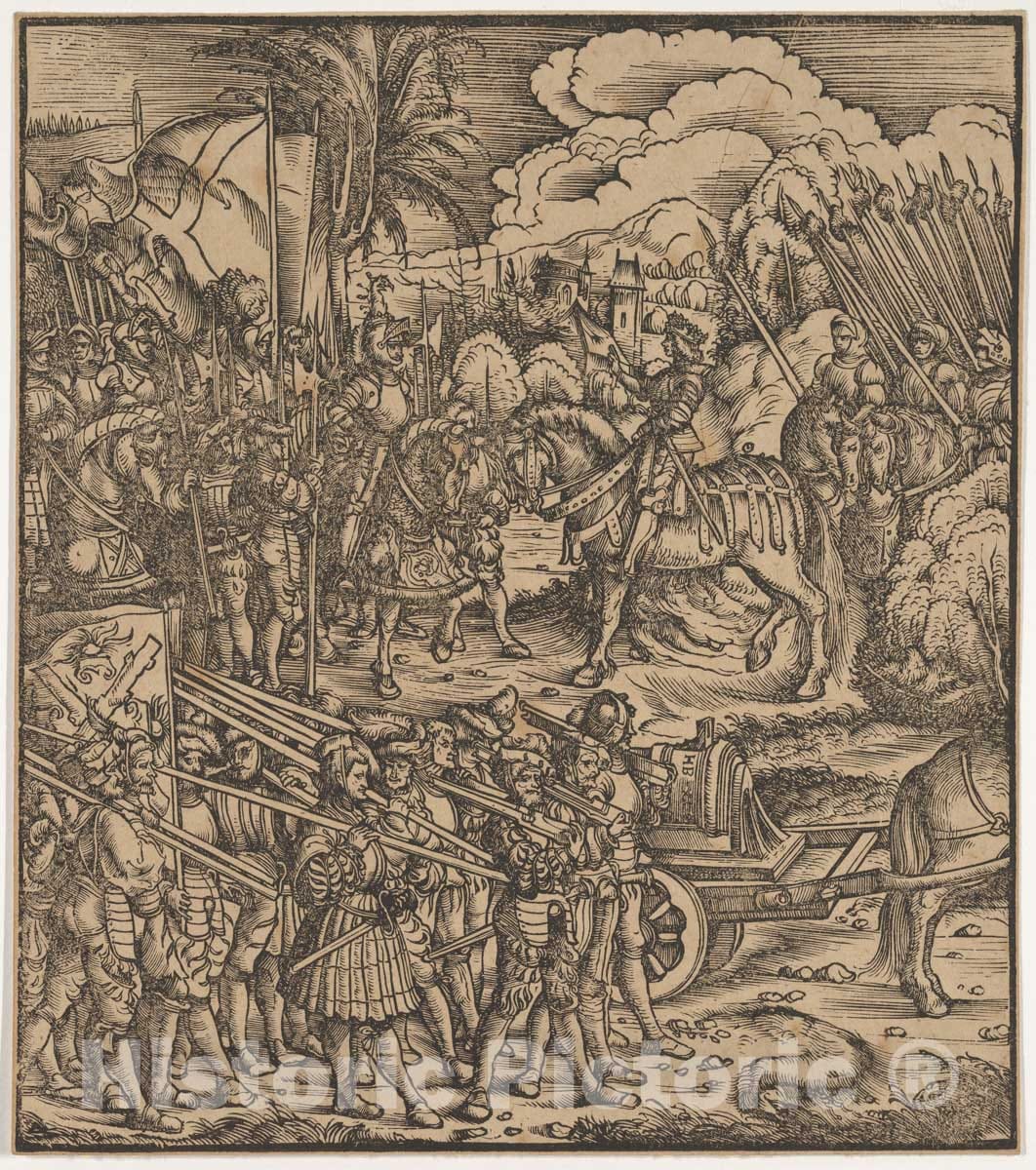 Art Print : Hans Burgkmair - Encounter of Two Generals Before Cleves, from Der Weisskunig : Vintage Wall Art