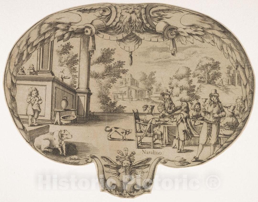 Art Print : Valerio Spada - Fan with Villa Scene : Vintage Wall Art