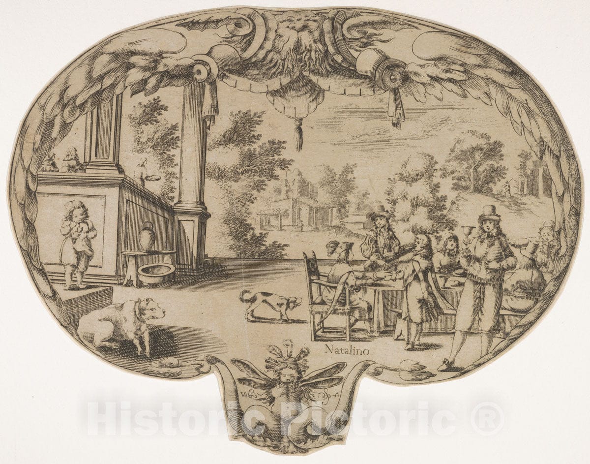 Art Print : Valerio Spada - Fan with Villa Scene : Vintage Wall Art