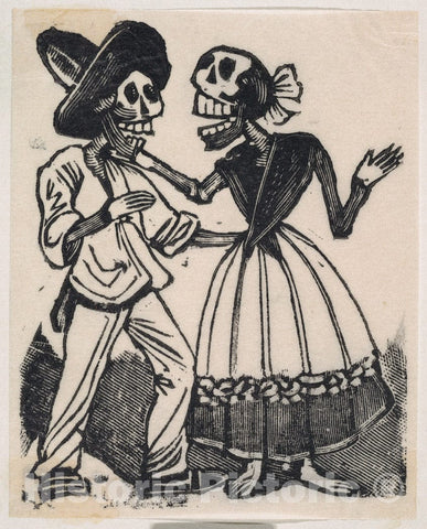Art Print : A Skeleton in Farming Clothes Speaking to a Skeleton in a Dress - Artist: Jose Guadalupe Posada - Created: c1880 : Vintage Wall Art