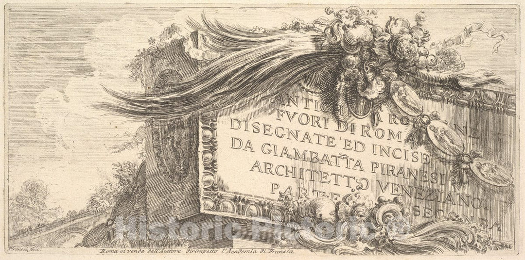 Art Print : Frontispiece to Part Two. Roman Antiquities Outside Rome Drawn and Etched by Giambat'ta Piranesi - Artist: Giovanni Battista Piranesi - c1748 : Vintage Wall Art